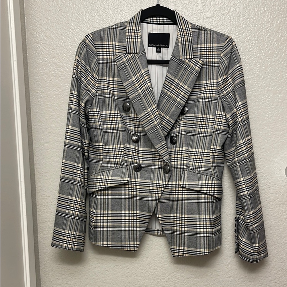 Banana Republic Plaid Double Breasted Blazer